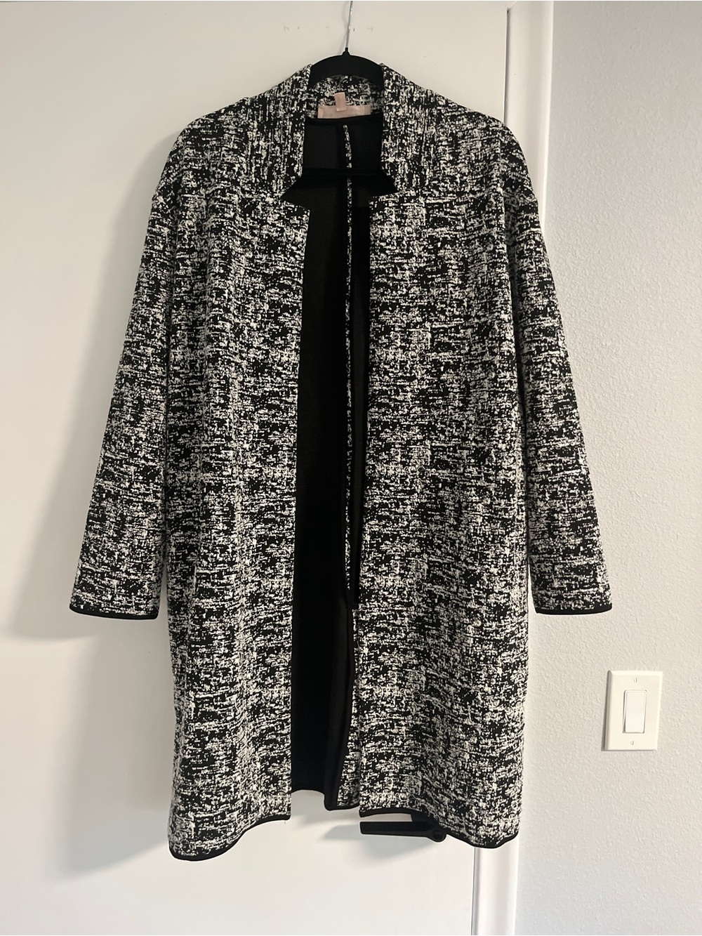Philosophy Black and White Tweed Open Front Long Blazer Jacket with Pockets XL